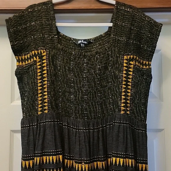Ulla Popken Black & Yellow Embroidered Boho Cap Sleeve Maxi Dress 20/22 - Picture 2 of 11